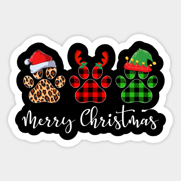 Merry Christmas Leopard Red Green Plaid Dog Paws Sticker by Dunnhlpp